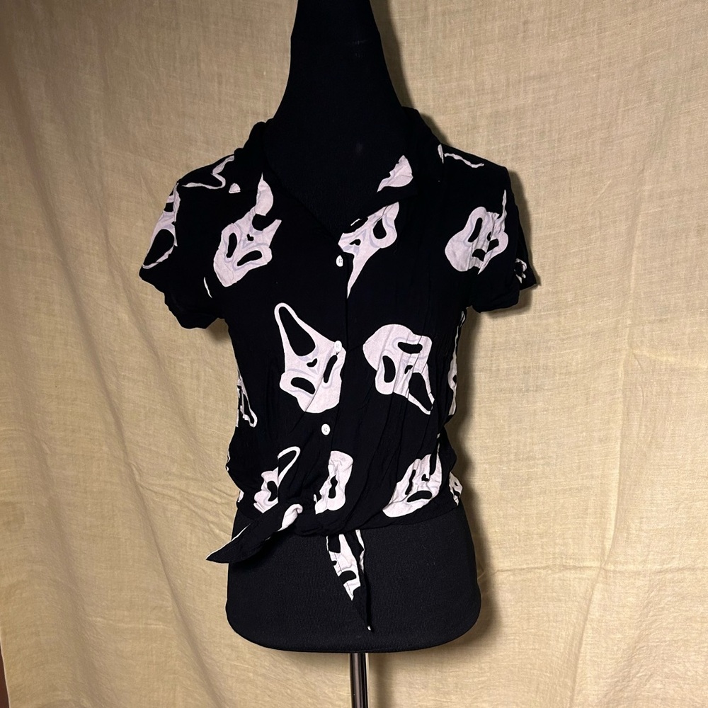 Ghost Face Tie Front Shirt